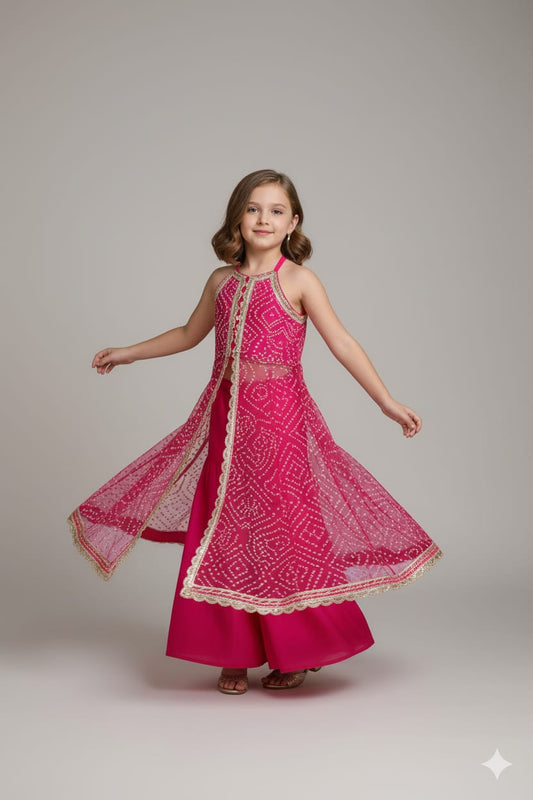 Pre Order: Pink Bandhani Georgette Set