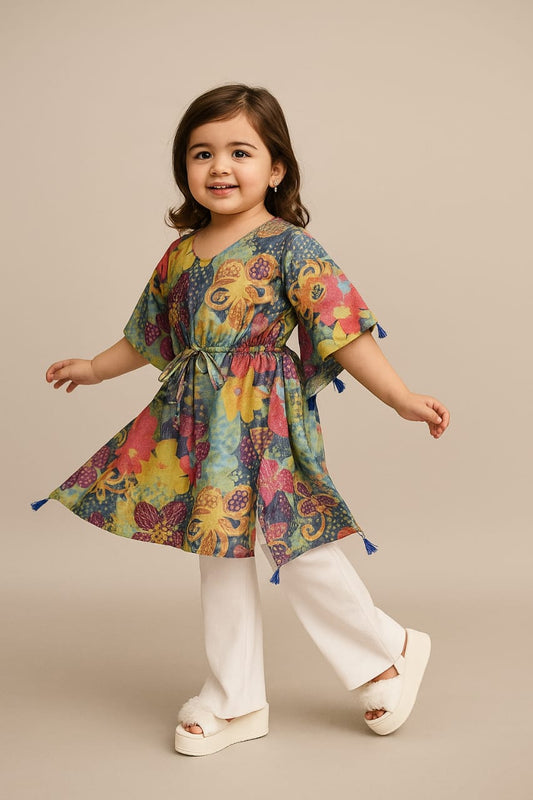 Pre Order: Gaint Floral Tassels Detailed Kaftan Coord Set