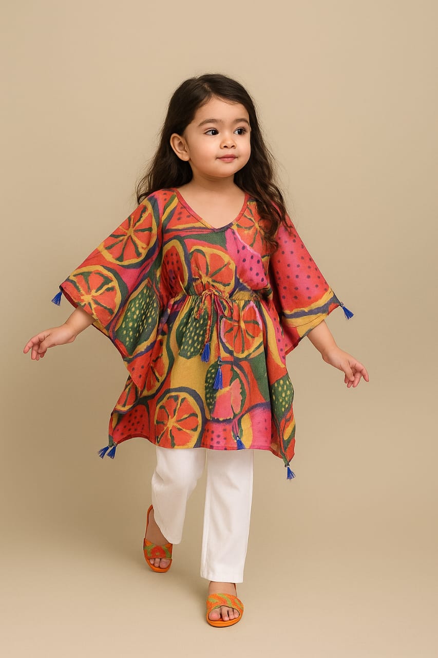 Pre Order: Lime Twist Tassels Detailed Kaftan Coord Set