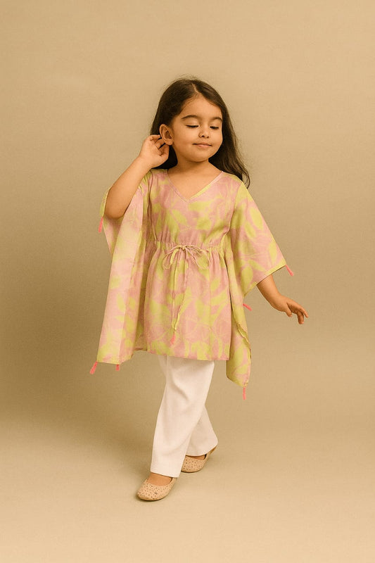 Pre Order: Lilac and Lemon Tassels Detailed Kaftan Coord Set