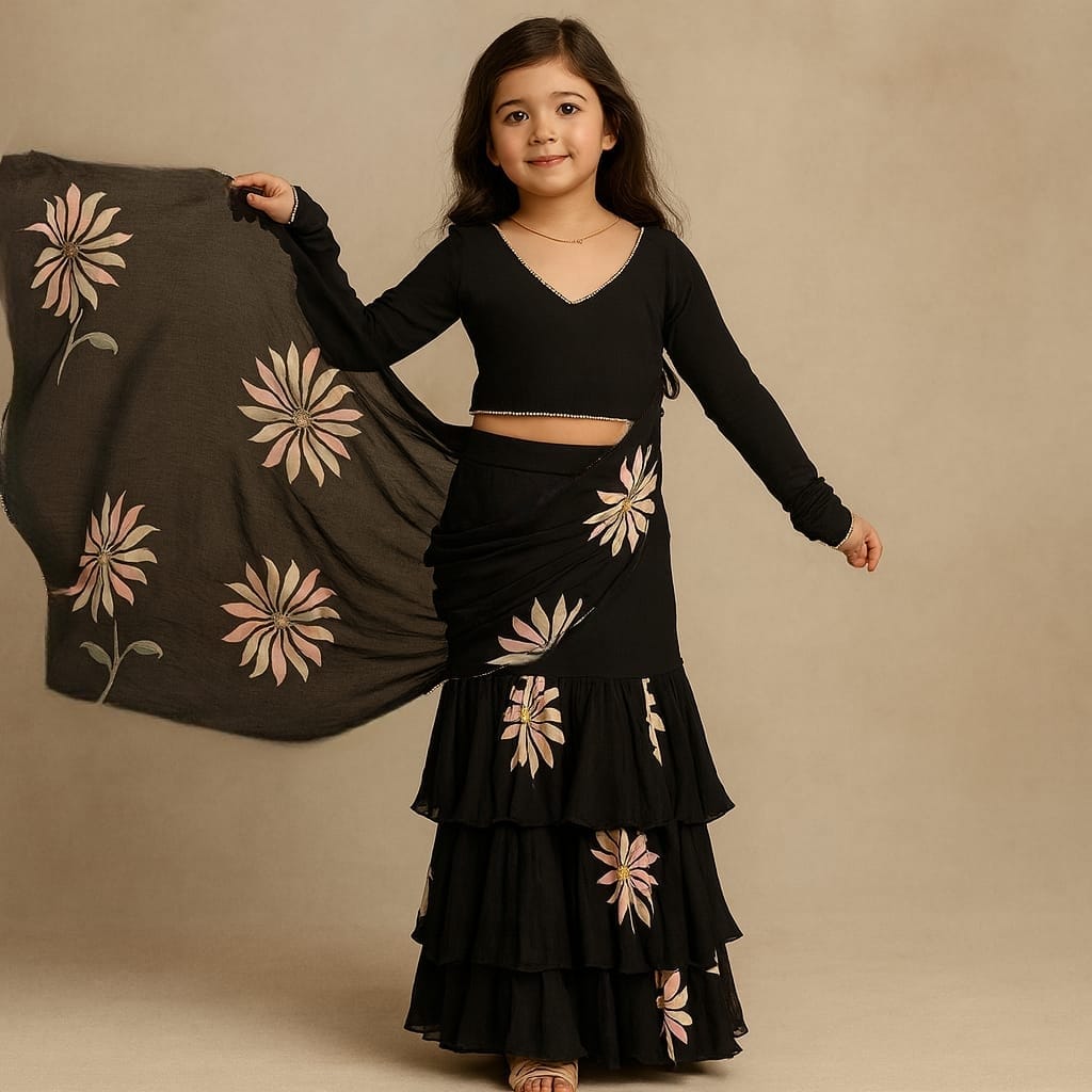 Pre Order: Black Floral Saree