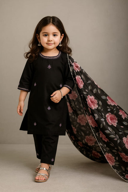 Pre Order:Charcoal Chic Embroidered Suit Set