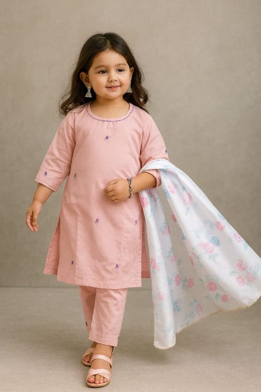 Pre Order:Aurora Peach Embroidered Suit Set