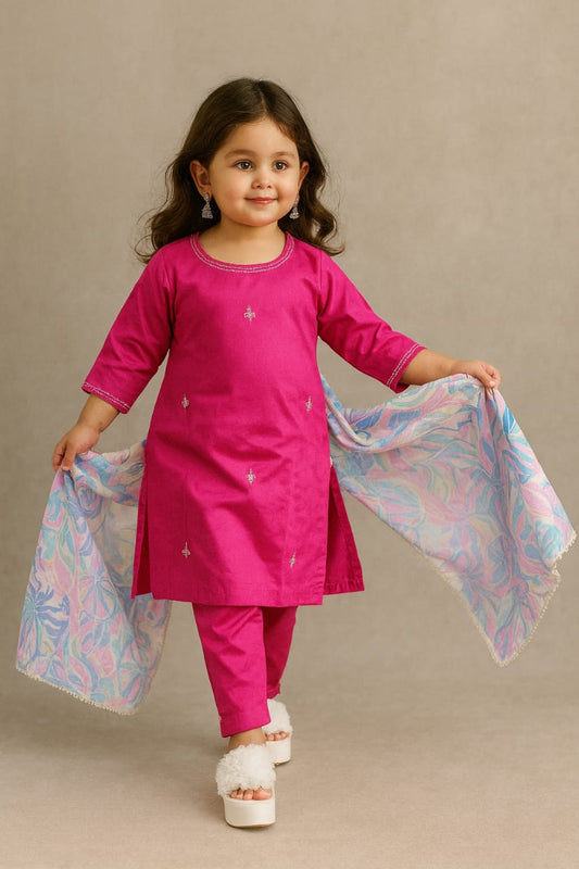 Pre Order: Fushia Fenzy Embroidered Suit Set