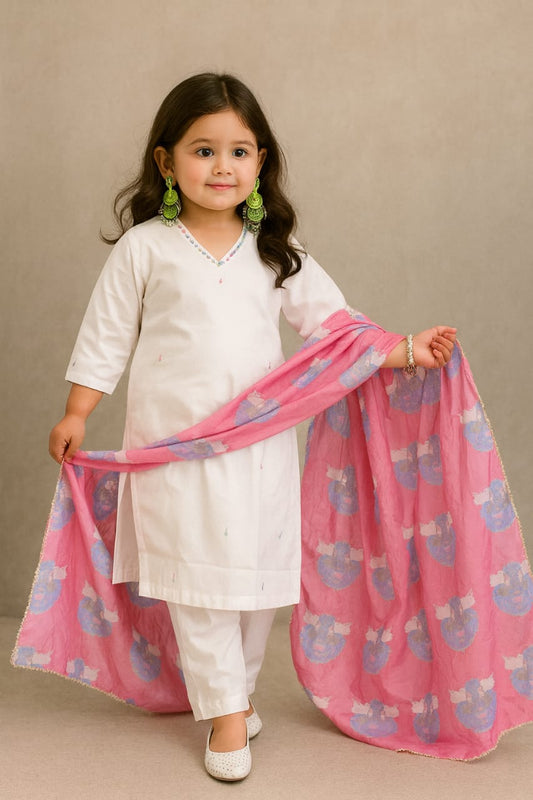 Pre Order: Pearl White Embroidered Suit Set