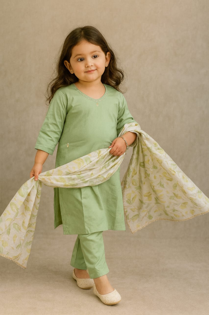 Pre Order: Olive Oasis Embroidered Suit Set
