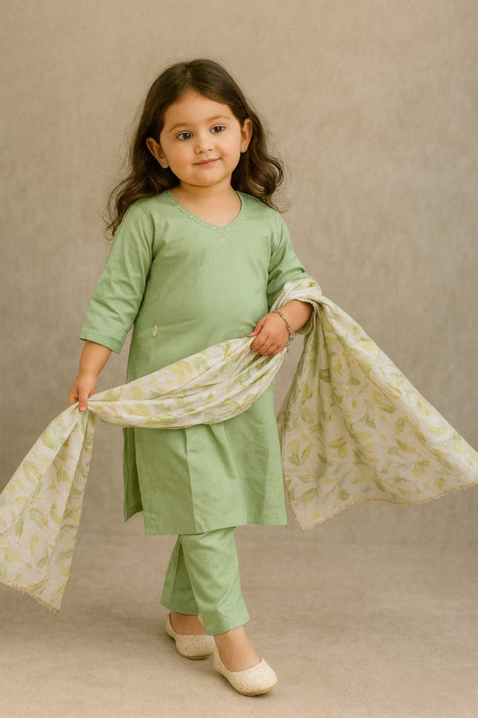 Pre Order: Olive Oasis Embroidered Suit Set