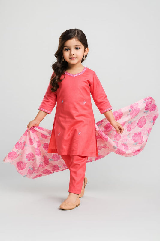 Pre Order: Celestial Coral Embroidered Suit Set