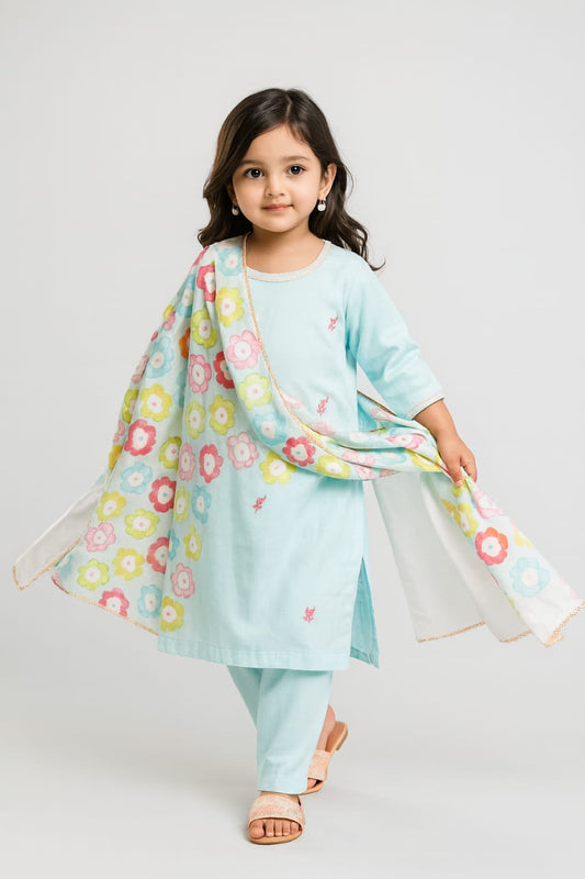 Pre Order: Morning Mist Embroidered Suit Set