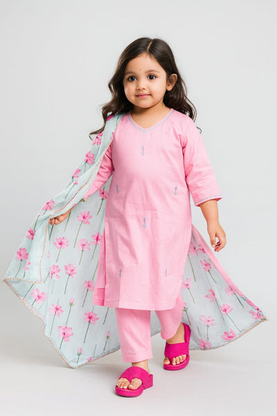 Pre Order:Petal Pink Embroidered Suit Set