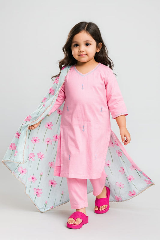 Pre Order:Petal Pink Embroidered Suit Set