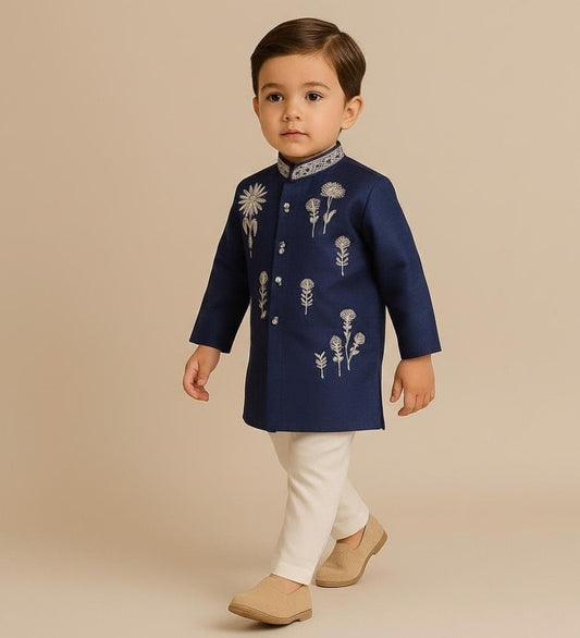 Pre Order: Blue Embroidered Kurta And Pyjama