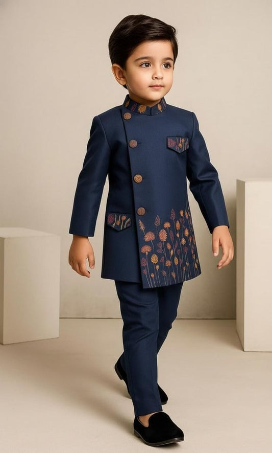 Pre Order: Embroidered Blue Stylish Sherwani And Pant