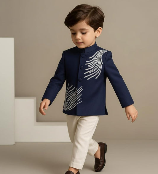 Pre Order: Stunning Blue Embroidered Sherwani With Pants