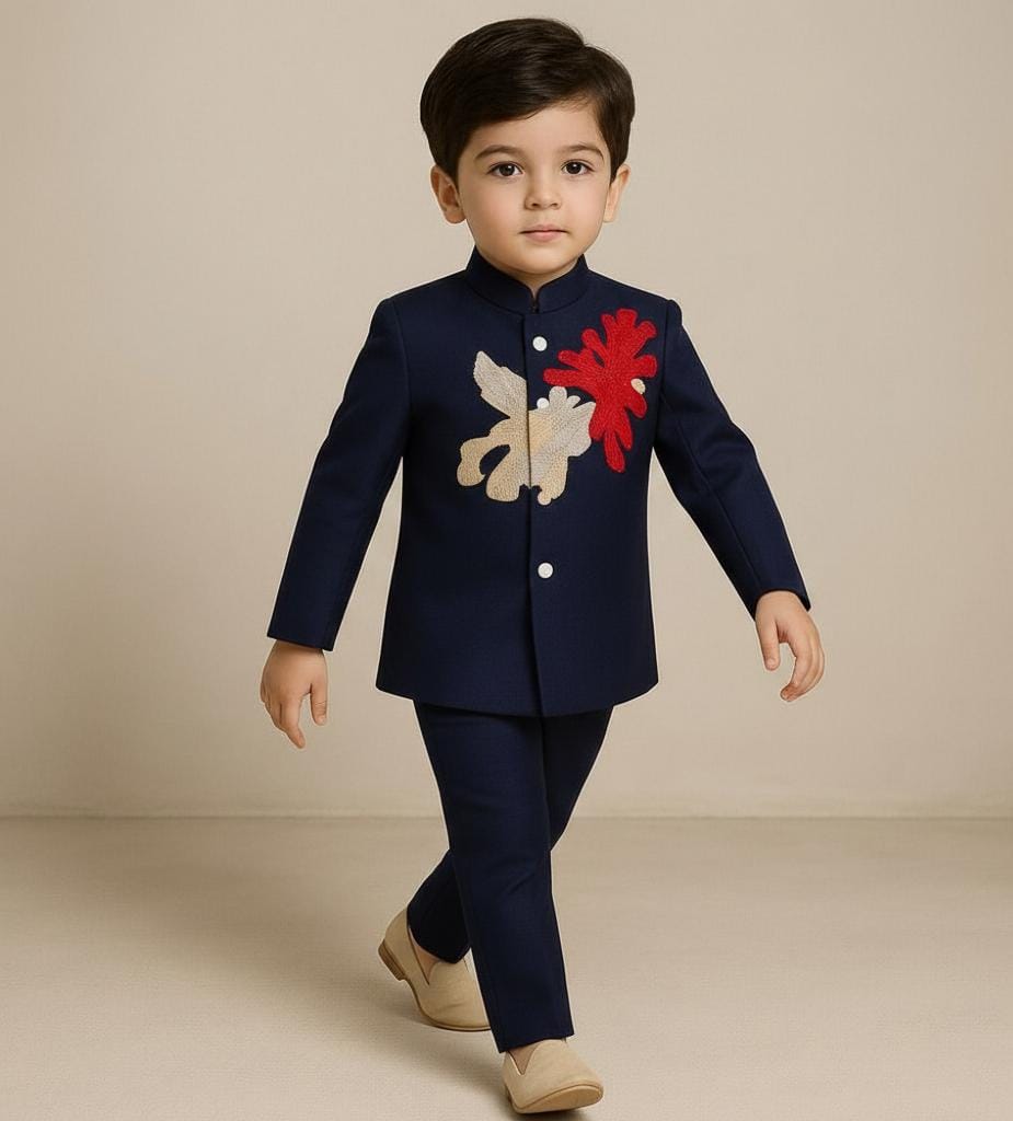 Pre Order: Navy Blue Embroidered Sherwani and Pant