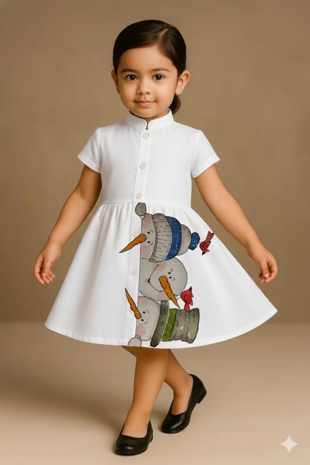 Pre Order:3 Snowman White Dress