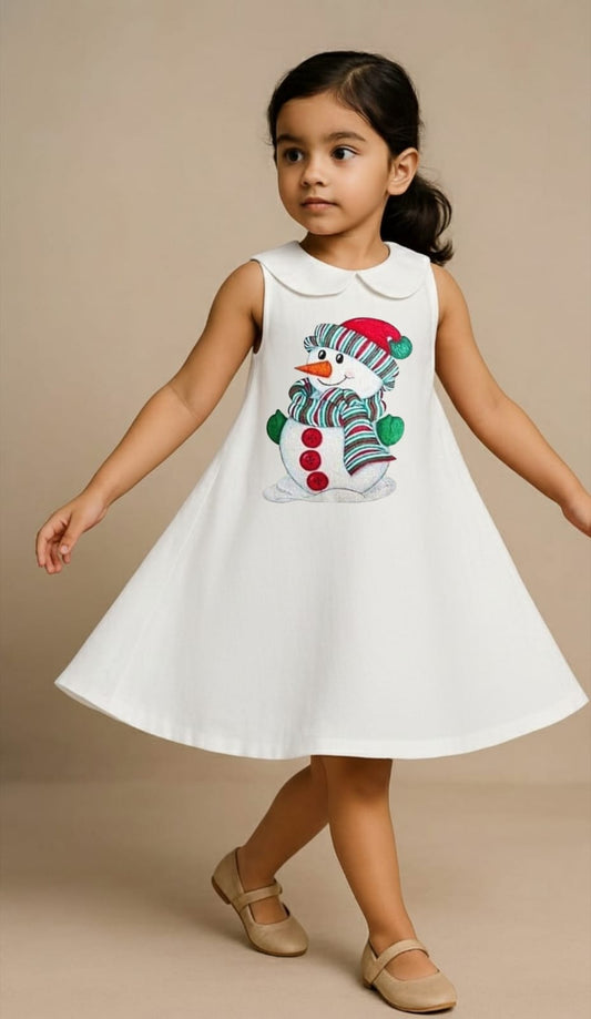 Pre Order: Snow Man With Muffler White Dress
