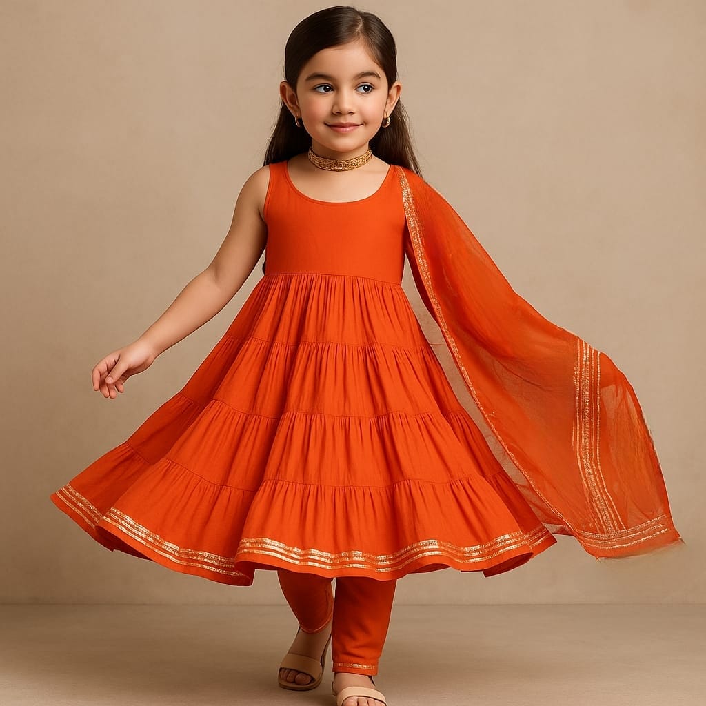 Pre Order: Orange Anarkali Suit Set