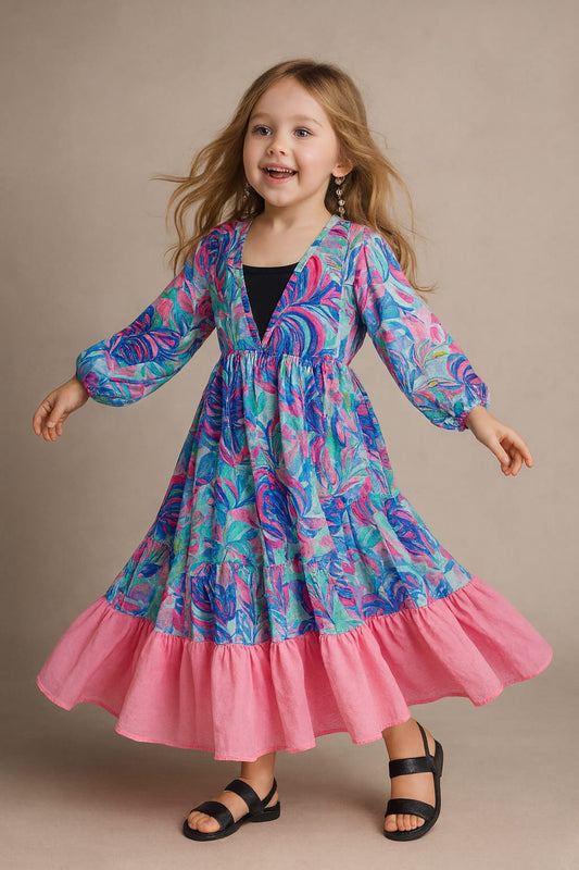 Pre Order: Leaf Abstract Printed Georgette Flared Shrug