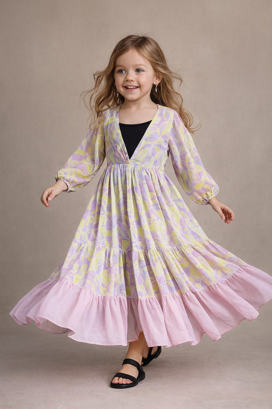 Pre Order: Pastel Leaf Floral Printed Georgette Flared Shrug