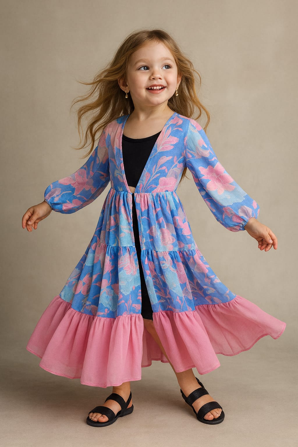 Pre Order: Blue and Onion Floral Printed Georgette Flared Shrug