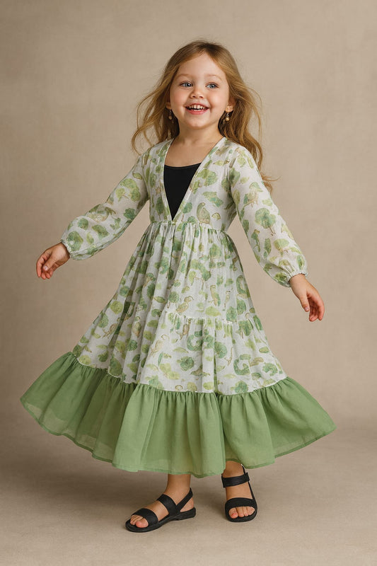 Pre Order: Olive Cow Printed Georgette Flared Shrug