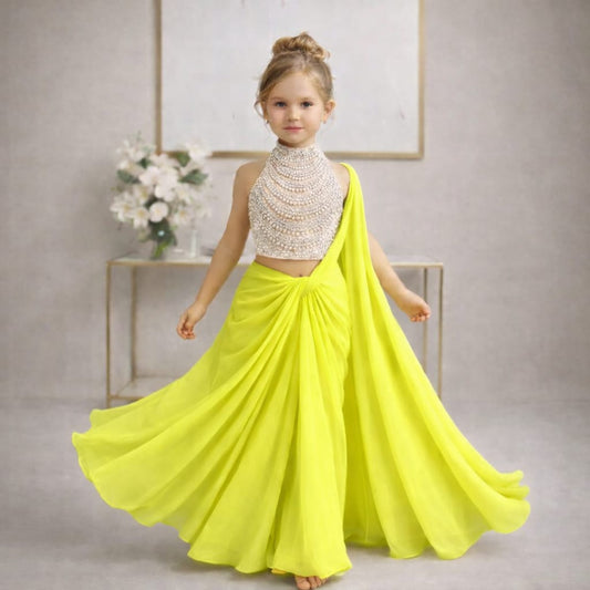 Pre Order: Rajkumari Pearl Neon Saree Set