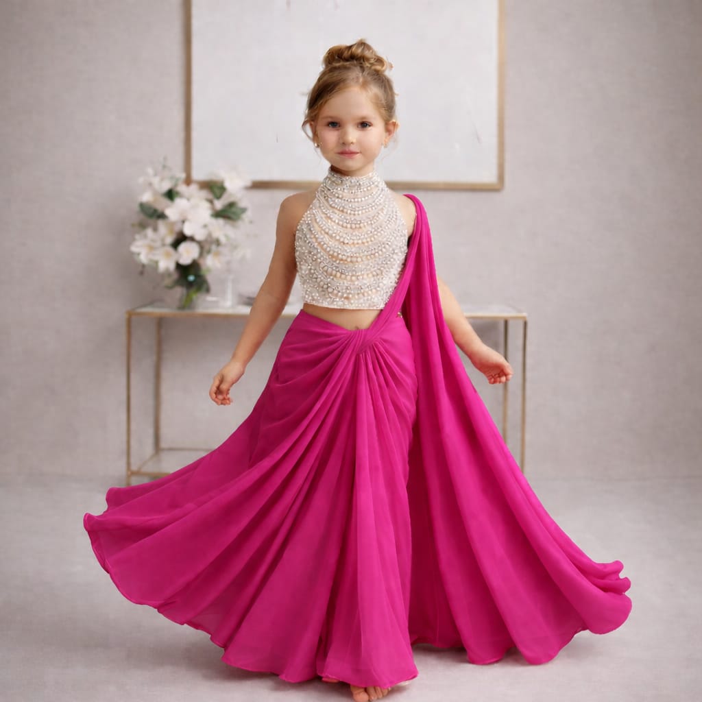 Pre Order: Rajkumari Pearl Hot Pink Saree Set