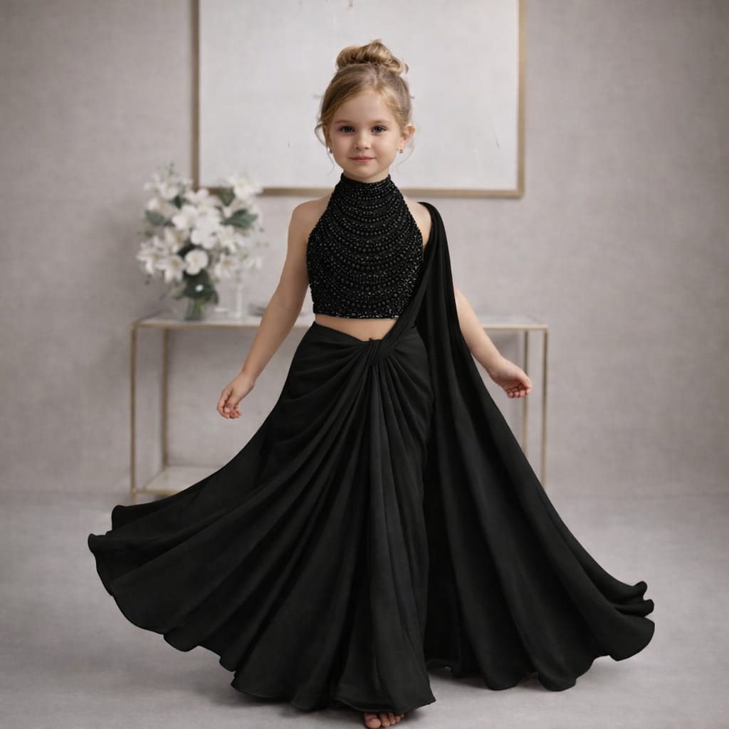 Pre Order: Rajkumari Pearl Black Saree Set