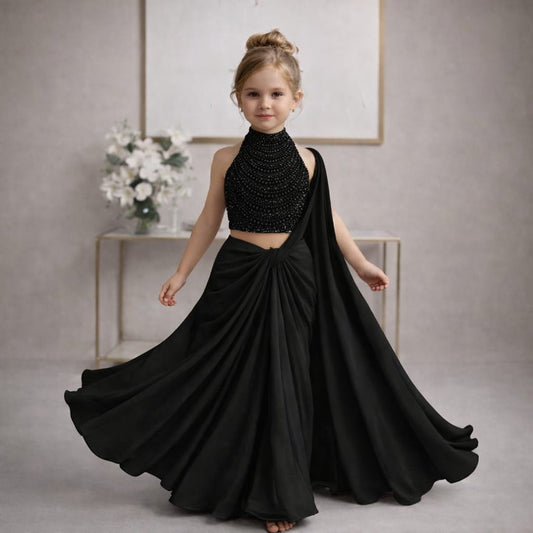 Pre Order: Rajkumari Pearl Black Saree Set