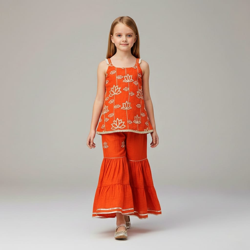 Pre Order:Saffron Lotus Sharara Set