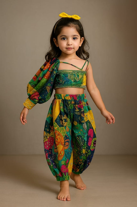 Pre Order: One Shoulder Multicolour Top And Ballon Pant