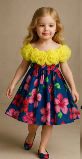 Pre Order: Organza Rose Flowers Adorned Dress