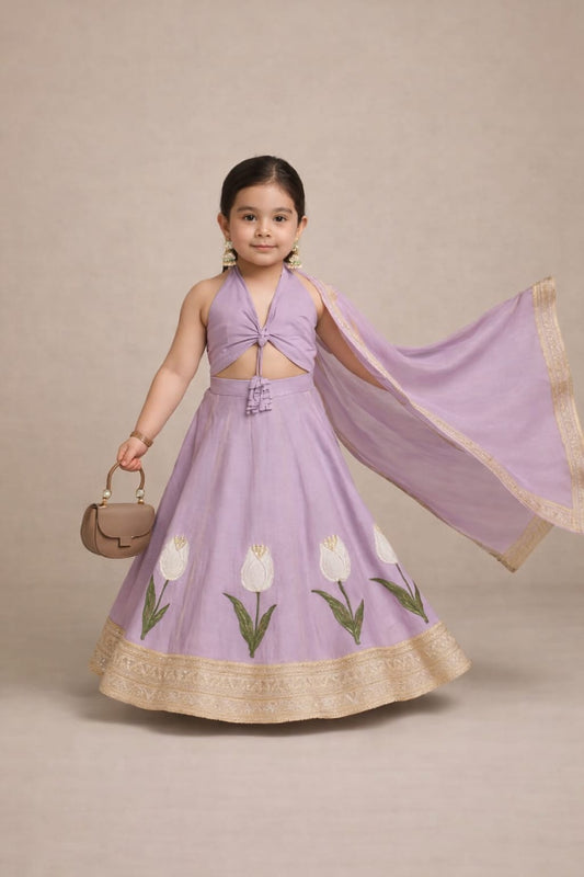 Pre Order: Lavender Tulip Blossom Lehenga Set