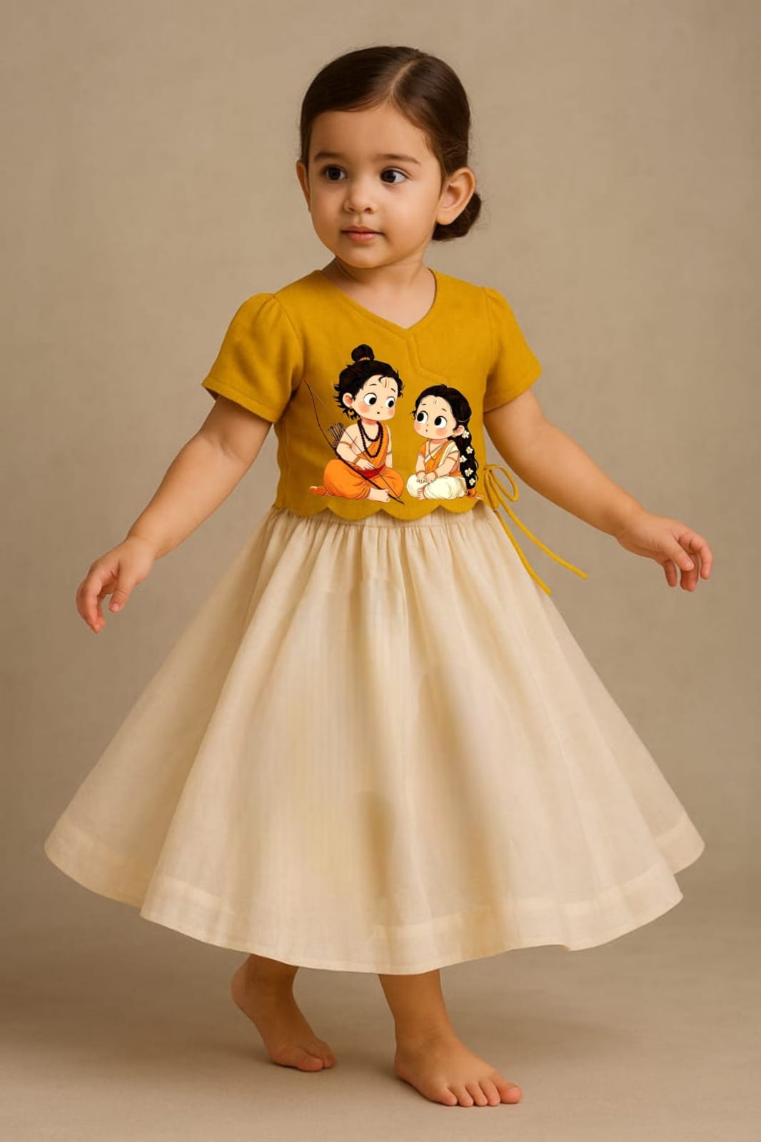 Pre Order: Bal Ram–Sita Divine Hand Painted Top With Skirt