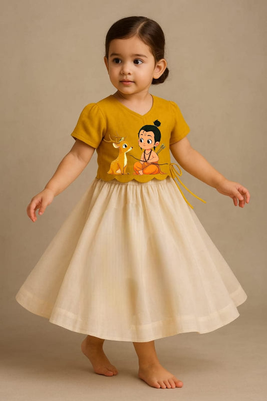 Pre Order: Little Ramayan Story Hand Painted Top With Skirt