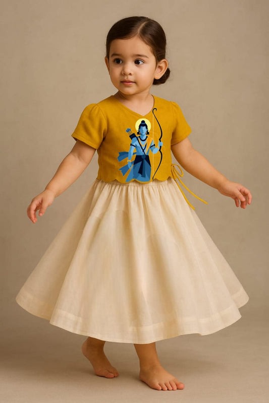Pre Order: Ayodhya Ram Festive Hand Painted Top With Skirt