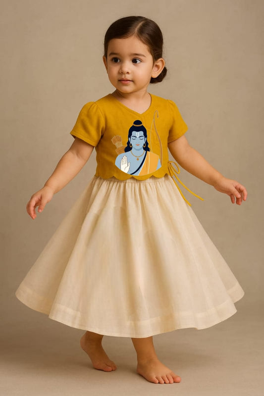 Pre Order: Shri Ram Blessings  Hand Painted Top With Skirt