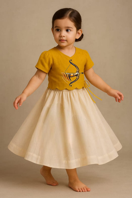 Pre Order: Ram Dhanush Princess Hand Painted Top With Skirt