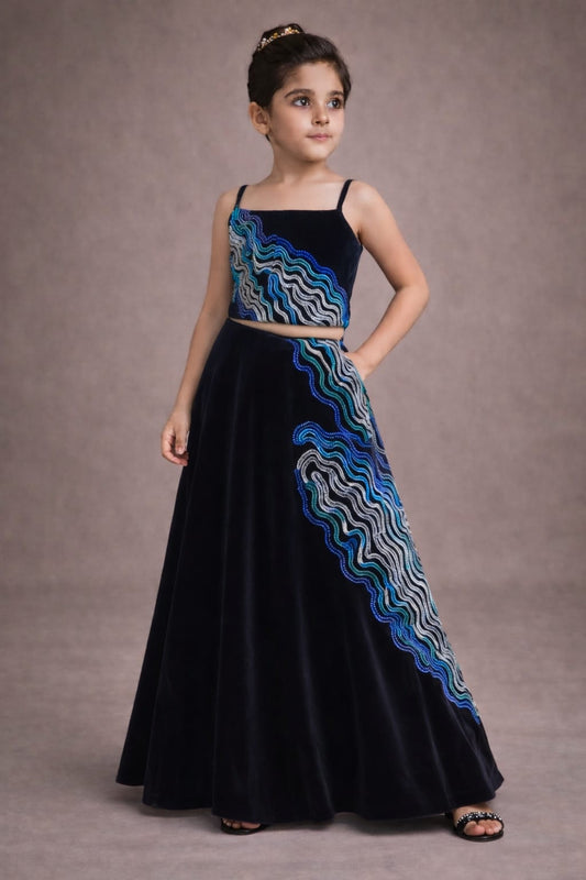 Pre Order:Midnight Ocean Lehenga Set