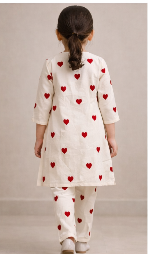 Pre Order : White Hearts Kurta Set