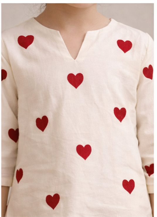 Pre Order : White Hearts Kurta Set