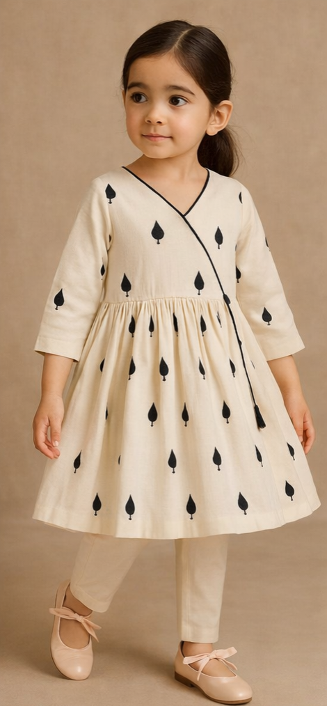 Pre Order: Thread Embroidered Off White Kurti And Pant