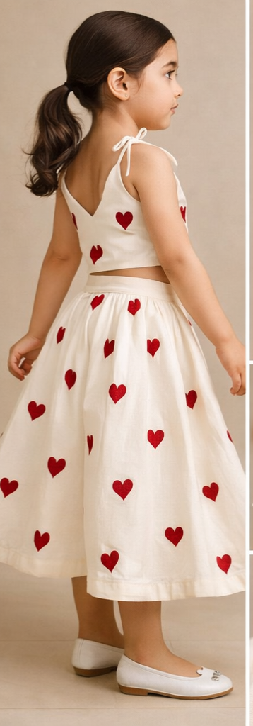 Pre Order: Hearts Embroidered Stylish Tie Knot Strap Top And Lehenga
