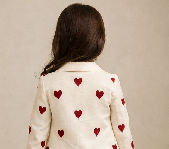 Pre Order: Hearts Embroidered Stylish Tie Knot Strap Top With Jacket And Lehenga