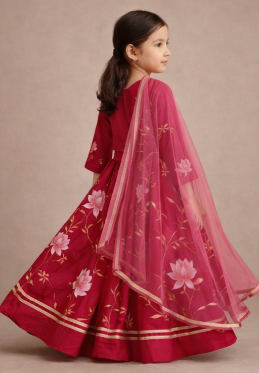 Pre Order: Hot Pink Floral Printed Lehenga Set