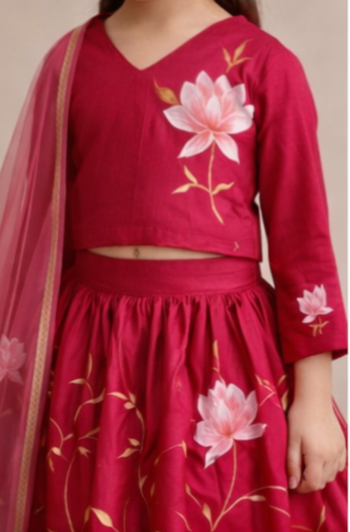 Pre Order: Hot Pink Floral Printed Lehenga Set
