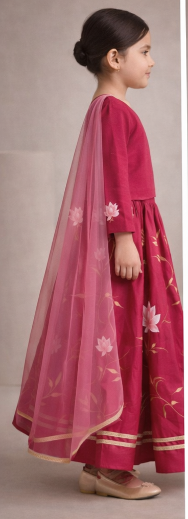 Pre Order: Hot Pink Floral Printed Lehenga Set