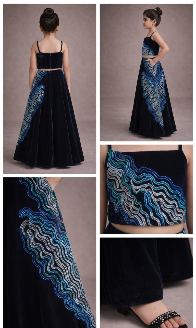 Pre Order:Midnight Ocean Lehenga Set