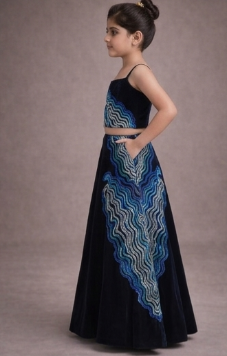 Pre Order:Midnight Ocean Lehenga Set